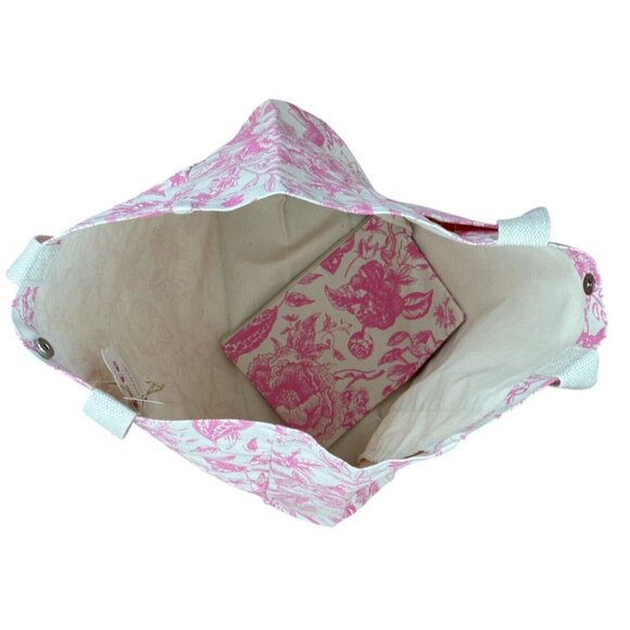 NWT Eco-Friendly Pink + White Reusable Floral Canvas Tote 16”x 16”x 6" w/purse - Picture 4 of 4